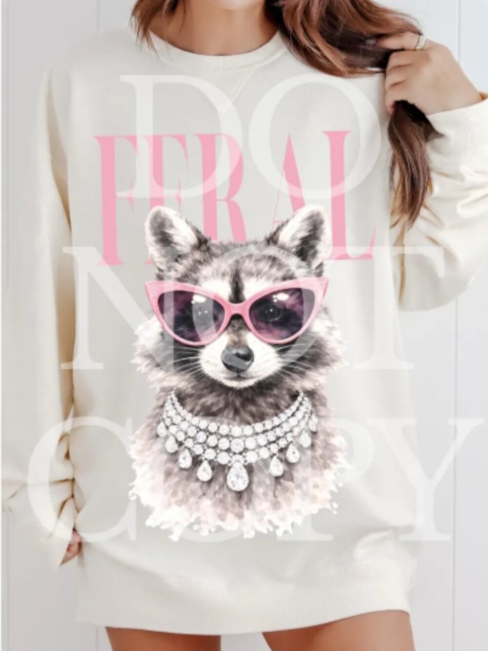 FERAL TRENDY RACCOON WHITE SWEATSHIRT
